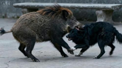200斤野猪逮住狗子“疯狂乱甩”，死活不松口，男人拽都拽不下来