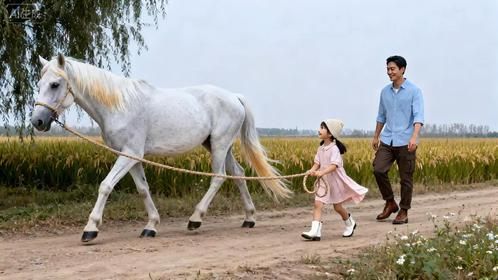 6岁女孩学习遛马，下一秒马儿的举动，让老爸都感动哭了！