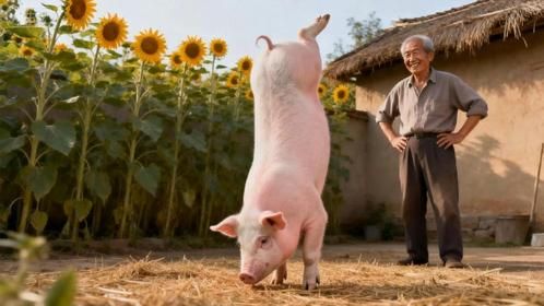 农村大爷养 “神猪”，没后腿硬练会倒立，绕院跑全村看呆！