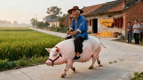 老大爷骑猪出门遛弯，全村人羡慕到眼红，50 万出价坚决不卖！