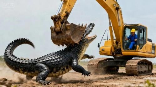 河边惊现庞然大物！挖掘机猛扣硬刚，全程惊险捏汗！