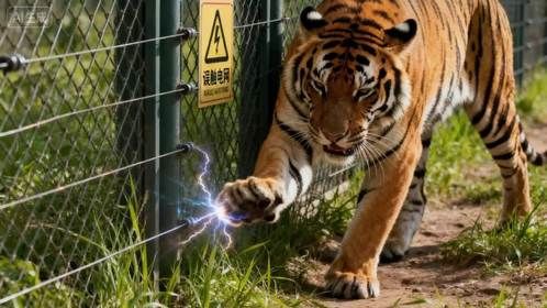 当老虎碰到电网，反应太迅速了，不愧是百兽之王