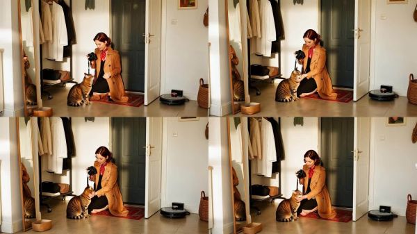 女子与宠物猫温馨互动