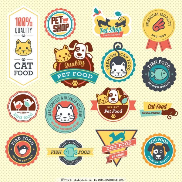 可爱宠物食品标签矢量素材