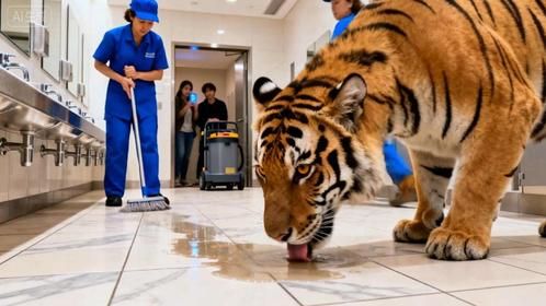 商场洗手间惊现成年老虎，保洁大妈却面不改色，这心态封神了！