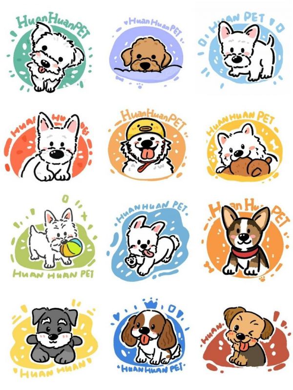 来一波q版狗狗涂鸦简笔画手绘头像合集狗狗排排坐