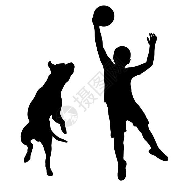 男孩玩狗狗游戏高清图片