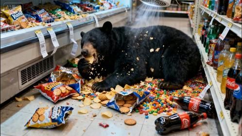一头黑熊闯到超市打劫，没想到接下来的举动，却把人笑翻
