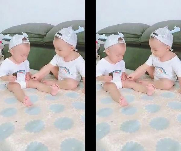 可爱双胞胎，好吃的一起分享