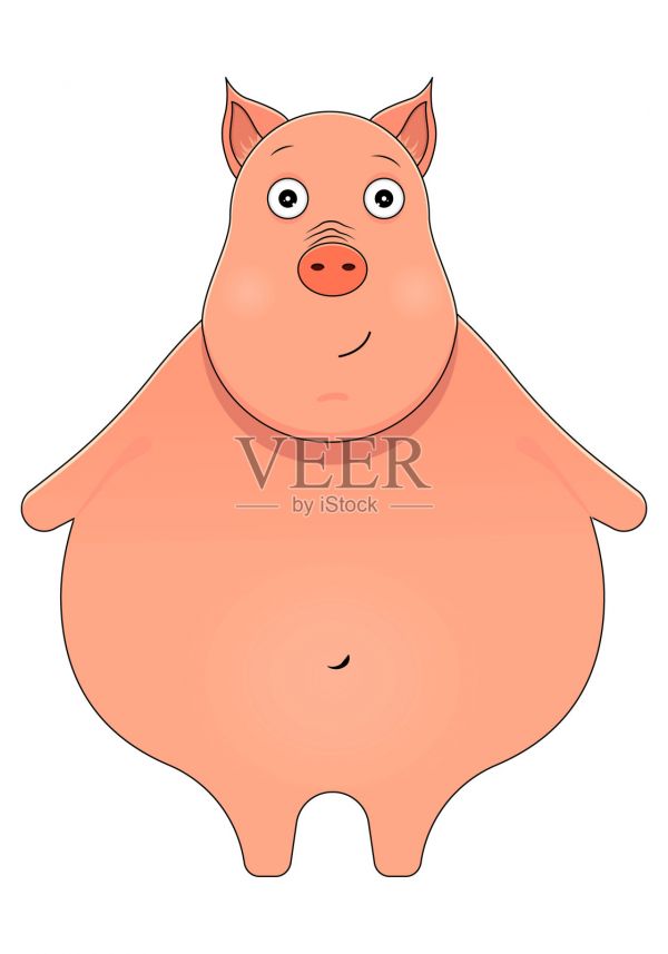 小猪看起来安详的卡通风格。卡哇伊的动物。设计元素图片