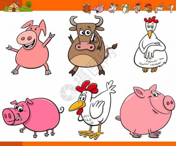 农场动物卡通插画集合高清图片