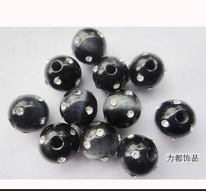 批发供应彩色镶钻猫眼珠 精美多色拼接猫眼石 大孔猫眼石