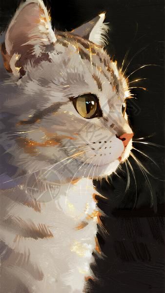 灰白猫咪专注凝视高清图片