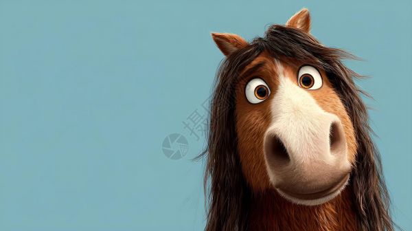 卡通风马在浅蓝背景中高清图片
