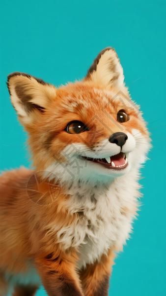 橙色狐狸特写蓝色背景高清图片