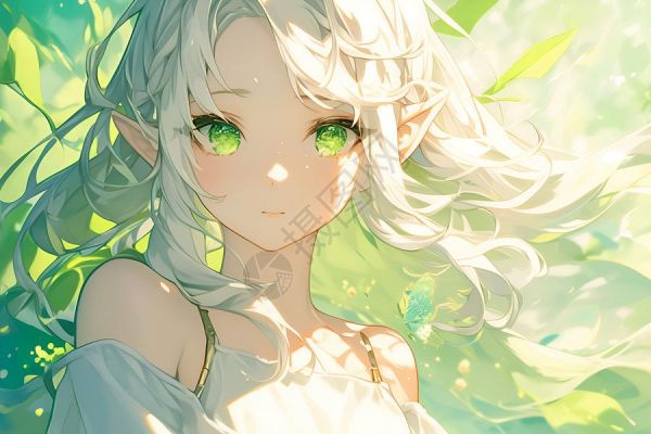 白发绿眸的精灵少女高清图片