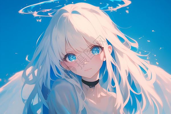 蓝眸白发动漫女孩高清图片