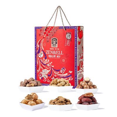 臻味金牌·1550g福至坚果春节礼盒5种坚果3种果干中国红主色调强烈的花火炫丽感