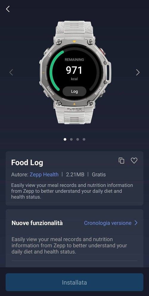 新版 Amazfit 迷你食物日志应用程序截图。(图片来源：Matteo Calori via Amazfit Official Outdoor Community Facebook GroupMatteo Calori via Amazfit 官方户外社区 Facebook Group)