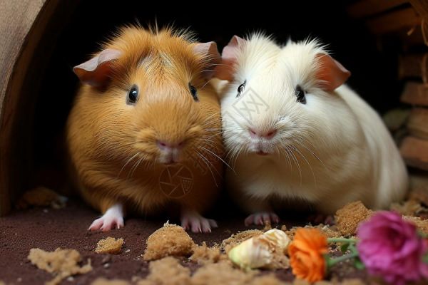 可爱的豚鼠在花园里玩耍高清图片