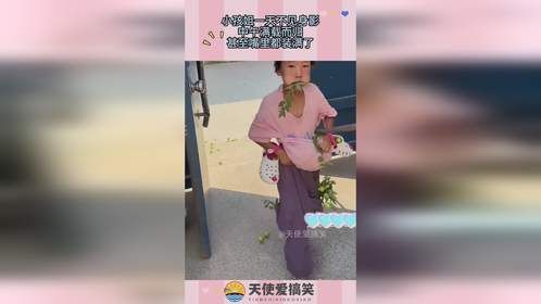 小孩姐一天不见身影，中午满载而归，甚至嘴里都装满了！