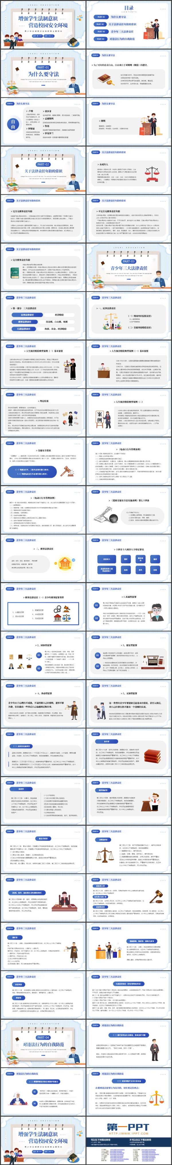 “增强学生法制意识营造校园安全环境”青少年法律意识法制教育主题班会PPT模板