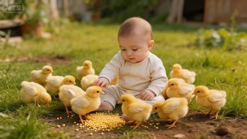 小宝宝正在喂鸡，接下来请大家憋住别笑，镜头拍下搞笑全过程