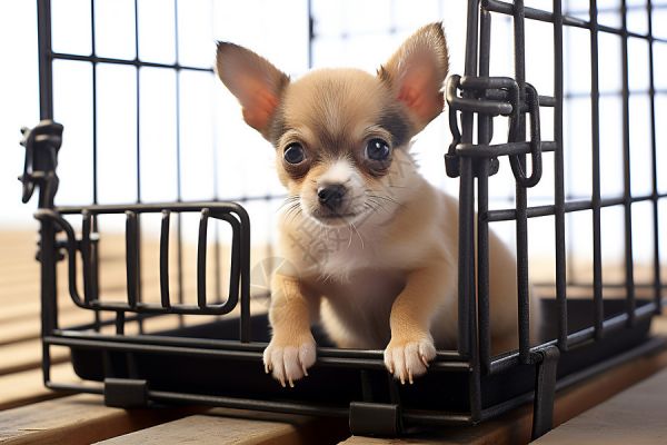 小狗在笼子里高清图片