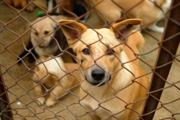 流浪的小狗庇护所狗笼子高清图片