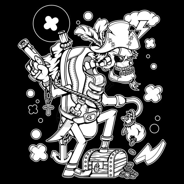 黑白风骷髅海盗插画高清图片