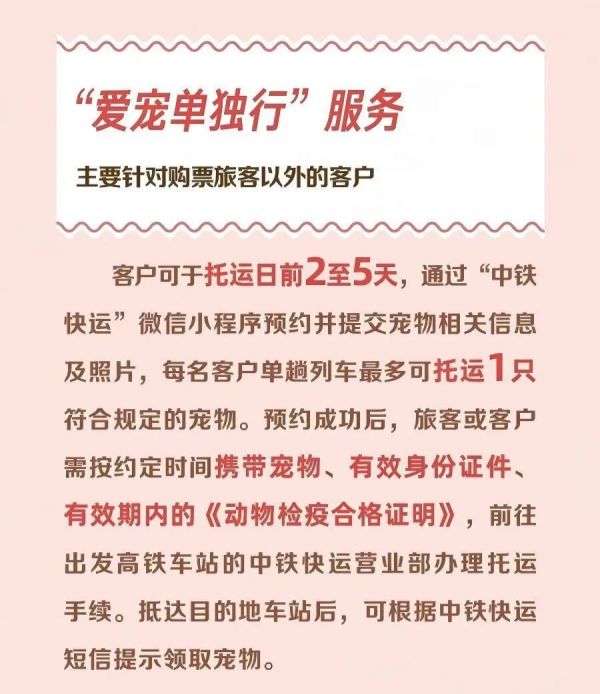 高铁宠物托运今起优化：新增11座车站50趟动车可办