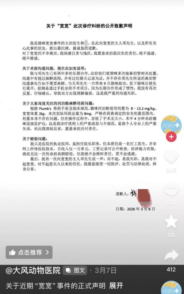 网红猫“宽宽”麻醉过程中意外死亡，宠物医院赔偿30万元