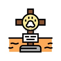 坟墓宠物与交叉颜色图标矢量插图图片