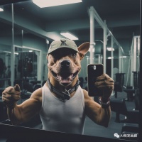 健身馆镜子前的自拍：狗狗比你还会玩！