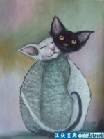 猫、宠物肖像油画、宠物画像