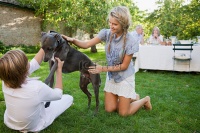 兄妹俩在玩宠物狗高清摄影大图