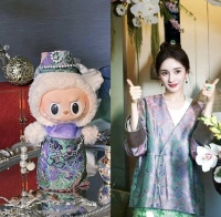 Labubu穿杨幂同款新中式礼服！萌宠撞衫大明星可爱到爆炸#撞衫