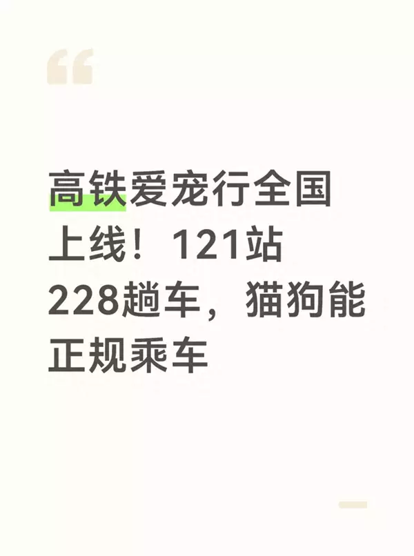 高铁爱宠行全国上线！121站228趟车，猫狗能正规乘车